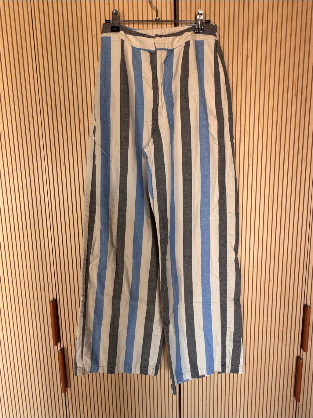 Zulu & Zephyr Blue, Gray And Cream Wide Leg Striped Pants